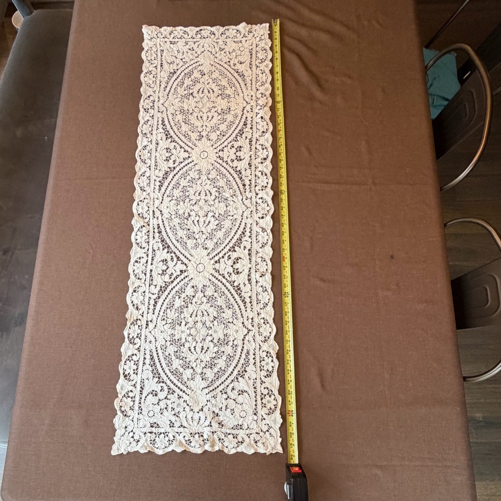 Vintage Ivory Lace Table Runner-52” x 16”